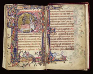 Ms 1-2005, ff.235v-236r: Death Striking, historisk initial fra Macclesfield Psalter, Use of Sarum, East Anglia, ca. 1330 af English School