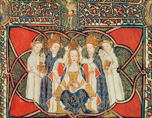 Ms 197 f.19v Kroning af en dronning, fra Liber Regalis af English School