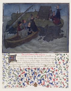 Ms. 2597 Hjerte, begær og generøsitet lander i natten med forlovede og forventning på klippen af selskabet og venskab, faksimile-udgave af Livre du Coeur dAmours Espris af Rene dAnjou (farve af English School