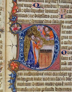 Ms 26 f.22r. Salme 38, David peger på sin mund, fra Ramsey Abbey Psalter, ca. 1380 af English School