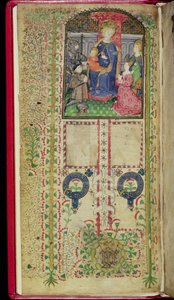 Ms 41-1950, f.2v: Dedikationsside fra en timebog tilhørende Margaret Beauchamp, c.1424 af English School