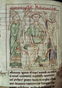 Ms 6712 (A.6.89) fol.144v King John (1167-1216), miniature fra Flores Historiarum, af Matthew Paris, 1250-52 af English School