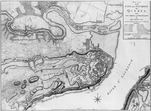 Ms A 224 f.8 Kort over byen og omegn af Quebec med dens belejring og blokade af amerikanerne, illustration fra 