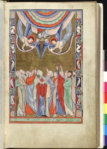Ms Hunter 229 f.14r The Ascension, fra Hunterian Psalter, c.1170 (pen & blæk og tempera på vellum) af English School