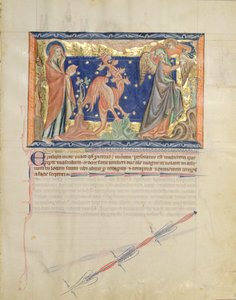 Ms L.A. 139-Lisboa fol.31 St. John ser en engel hjælpe kvinden med at flygte fra den røde drage, fra Gulbenkian Apocalypse, ca. 1265-70 af English School