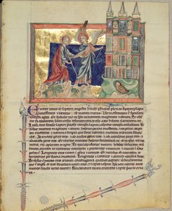 Ms L.A. 139-Lisboa fol.74 En engel, der viser det nye Jerusalem til St. John the Evangelist, fra Gubenkian Apocalypse, ca. 1265-70 af English School