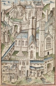 Fru Ny Coll 288, f4v. (Chaundler-manuskript), Life of William of Wykeham af Thomas Chaundler (pen og blæk & tempera på vellum) af English School