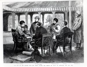 Muhammad Yaqub Khan (1849-1923) underskrev fredstraktaten i Gundamak den 26. maj, 1879 af English School