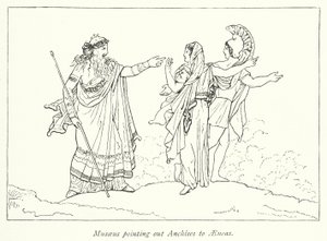 Musaeus peger på Anchises til Aeneas (litho) af English School
