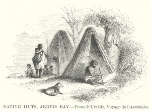 Indfødte hytter, Jervis Bay (kobberstik) af English School