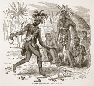 Native Sorcerer and Rain-maker, illustration fra The Pictorial Edition of the Life and Discoveries of David Livingstone af J. Ewing Richie, pub. af A. Fullarton & Co., 1876 af English School