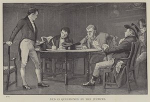 Ned bliver udspurgt af dommerne (litho) af English School