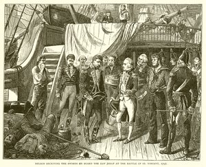 Nelson modtog sværdene om bord på San Josef i slaget ved St. Vincent, 1797