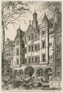 Ny kirke og præstegård for den franske protestantiske kirke, London af English School