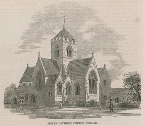 Den nye romersk-katolske kirke nær West India Docks af English School
