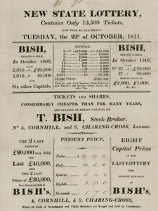 New State Lottery, drevet af T. Bish, børsmægler, 4 Cornhill og 9 Charing Cross, London af English School