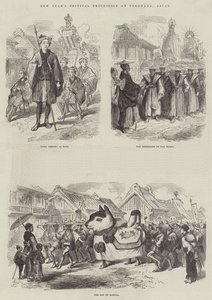 Nytårsfestivalprocession i Yokohama, Japan (gravering) af English School