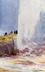 New Zealand: Wairoa Geyser (farvelitografi) af English School