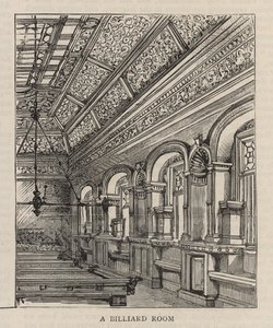 Ny bygning af Constitutional Club i Northumberland Avenue: Et billardrum af English School