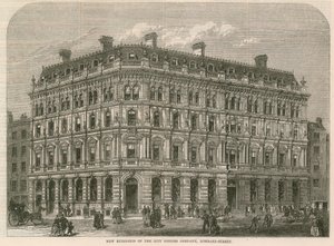 Nye bygninger af City Offices Company, Lombard Street, London af English School