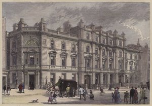 Nyt retshus og politistation, Bow Street, London, c1880 (farvet indgravering) af English School