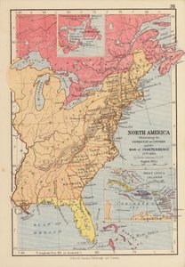 Nordamerika, der illustrerer erobringen af Canada og uafhængighedskrigen af English School