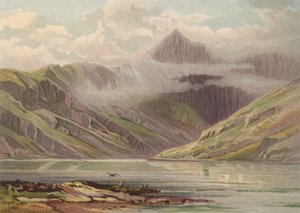 Nord for Wales, Snowdon fra Llyn Llydaw (farve litho) af English School