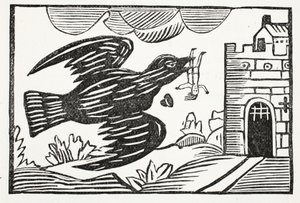 Nu af en ravn med stor styrke, blev stakkels Tom Bort båret, illustration fra Chap-books of the Eighteenth Century af John Ashton, pub. 1882 af English School