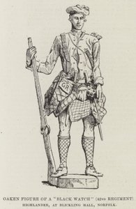 Oaken-figur af en "Black Watch" (42. Regiment) Highlander, i Blickling Hall, Norfolk (gravering) af English School