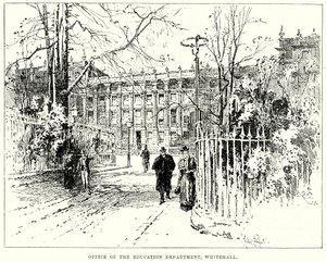 Uddannelsesministeriets kontor, Whitehall (kobberstik) af English School