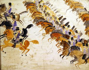 Officerer til hest i galop, ca. 1840 (akvarel på papir) af English School