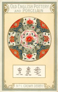 Gammelt engelsk keramik og porcelæn: Crown Derby (farvelitografi) af English School