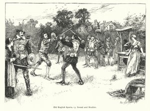 Old English Sports, Sword and Buckler (gravering) af English School