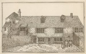 Old Pied Bull, Islington (bagerst) (blæk på papir) af English School