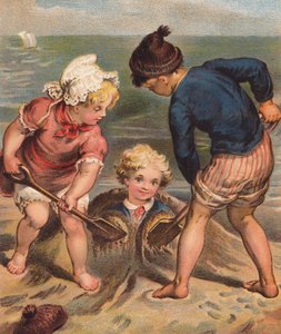 På havets bred. (farvelitografi) af English School