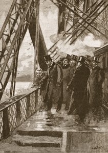 Åbning af Forth Bridge af Prince of Wales, 4. marts, 1890, illustration fra Cassells Illustrated History of England (sepiafoto) af English School