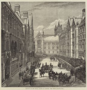 Åbning af Royal Courts of Justice, Great Quadrangle (gravering) af English School