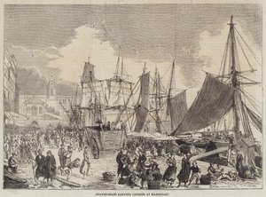 Orange-både lander last i Marseilles (stik) af English School