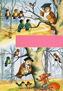 Eule unterrichtet andere Vögel von English School