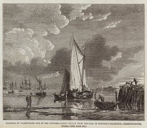 Maleri af Vandevelde, et af de billeder, der for nylig er stjålet fra Earl of Suffolks samling, Charlton-House, Wilts (gravering) af English School
