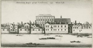 Palace of Whitehall fra Themsen, Westminster, London, Storbritannien (radering) af English School