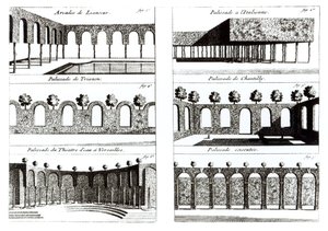 Palisade-design, fra Theory and Practice of Gardening, af Antoine-Joseph Dezallier DArganville (1680-1765), udgivet ca. 1709 af English School