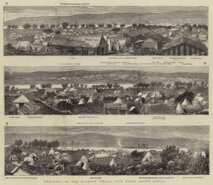 Panorama over diamantfelterne, Vaal-floden, Sydafrika (gravering) af English School