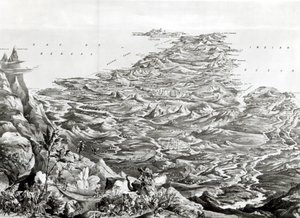 Panoramaudsigt over Indien fra Himalaya-bjergene, designet af T. Packer, 1857 af English School
