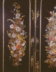 Sminkebord af papirmache, detalje af skabslåge, ca. 1851 (foto) (se også 144844) af English School