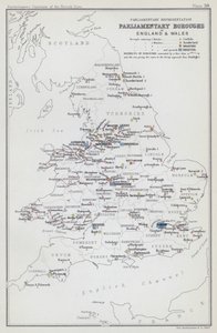 Parlamentarisk repræsentation, parlamentariske bydele i England og Wales (farvelitografi) af English School
