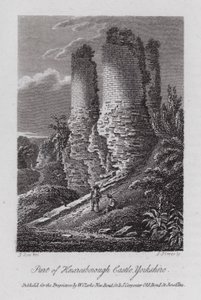 En del af Knaresborough Castle, Yorkshire (gravering) af English School