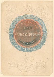 Passbillet til The Grand Coronation Banquet of King George IV i Westminster Hall, 17. juli 1821 af English School