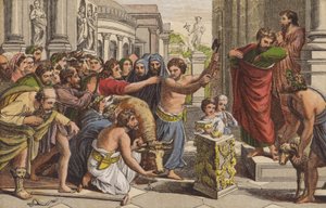 Paul og Barnabus i Lystra (chromolith) af English School