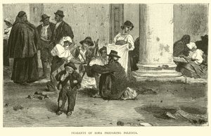 Bauern von Sora bereiten Polenta zu von English School